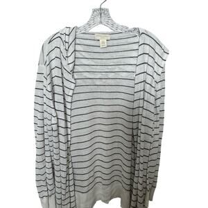 Cynthia Rowley Linen Blend Cardigan Sweater Size‎ 2X White Stripe Hooded Knit